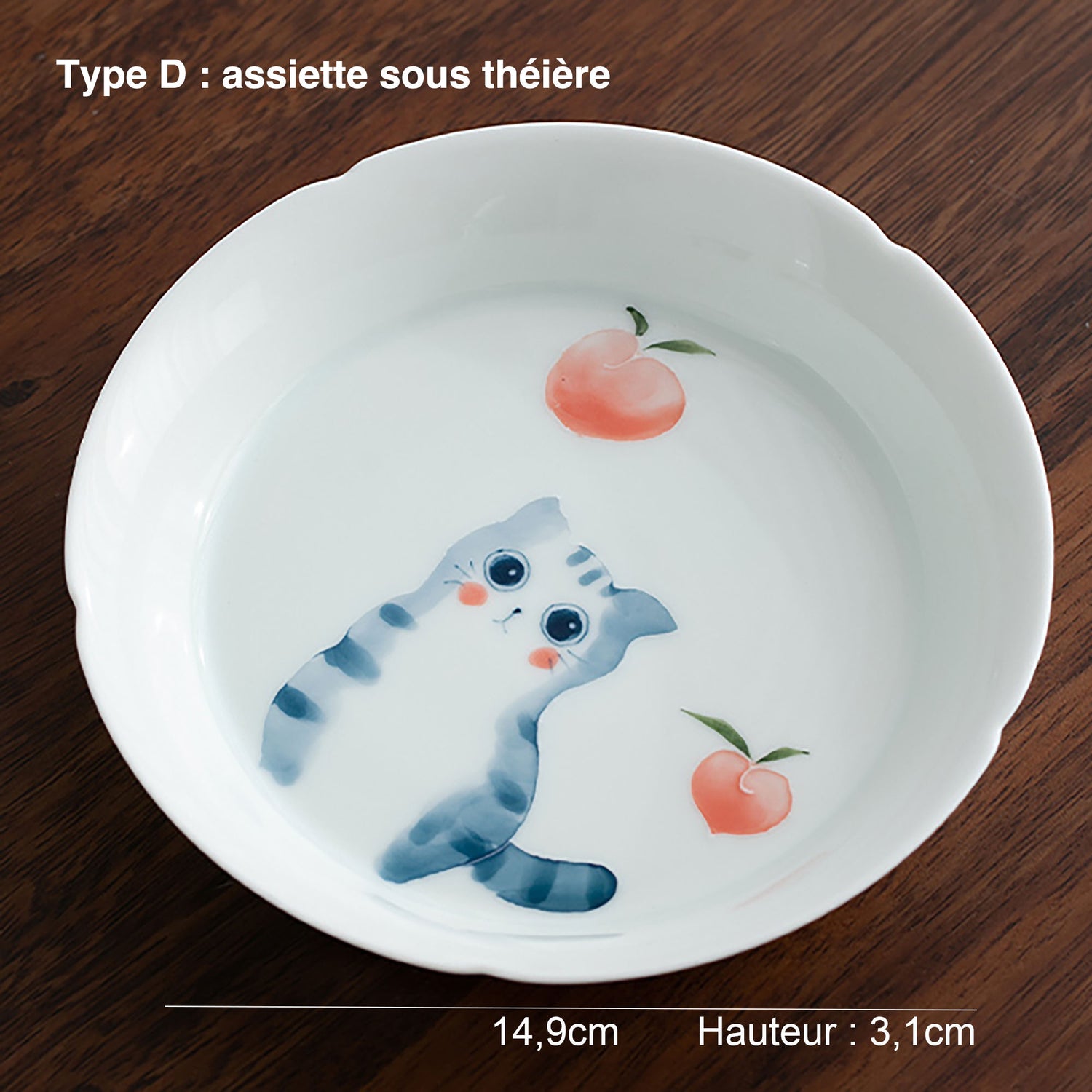 Gaiwan en porcelaine blanche avec motif chat mignon