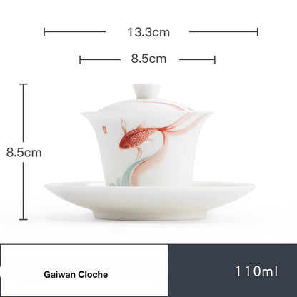 Gai wan en porcelaine blanche avec design bonheur de poisson