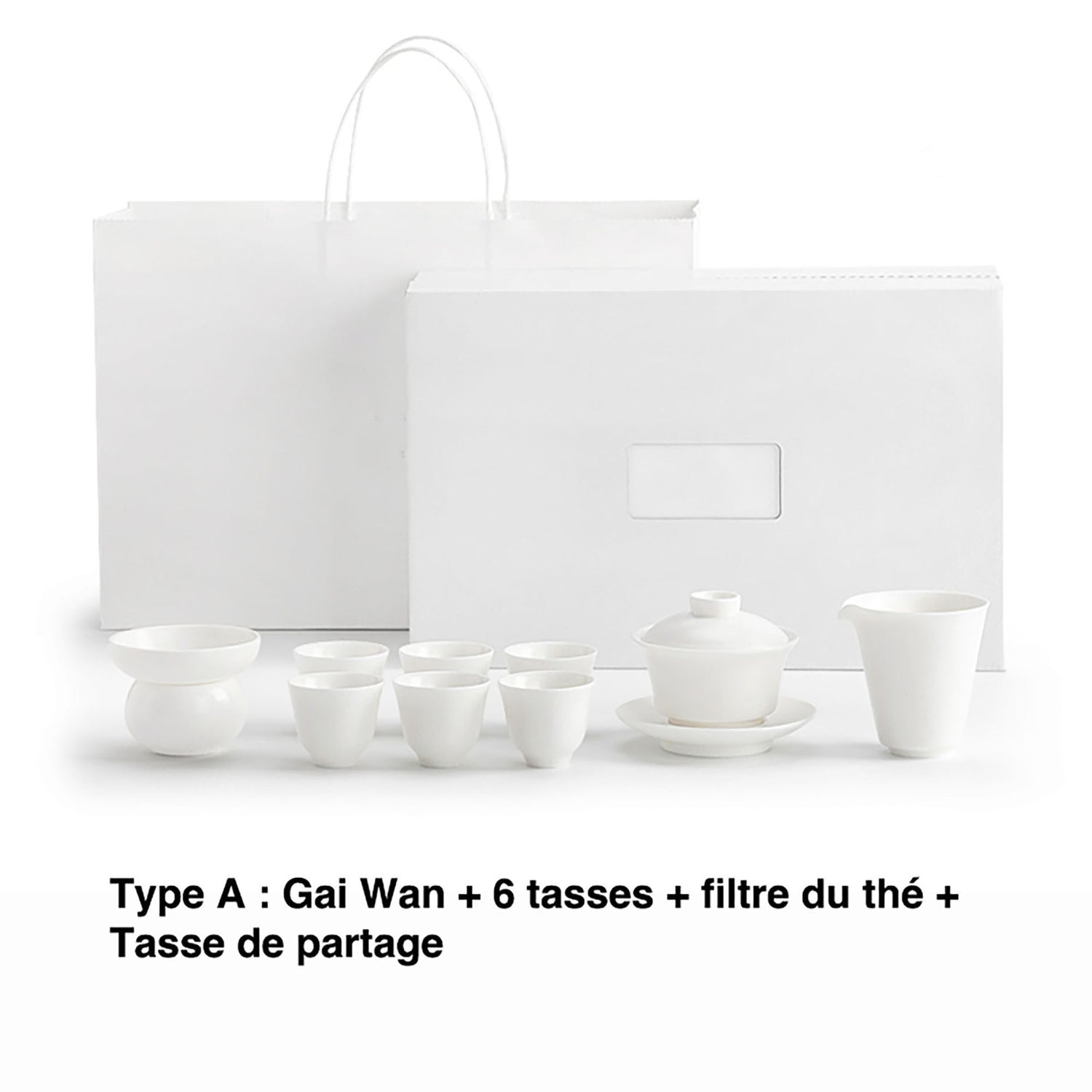 Service à thé gaiwan en blanc céladon Ru