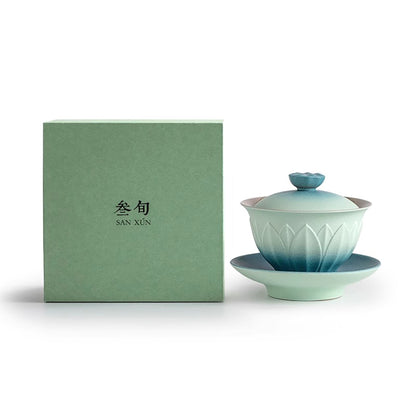 Gaiwan en terre cuite avec Lotus en relief