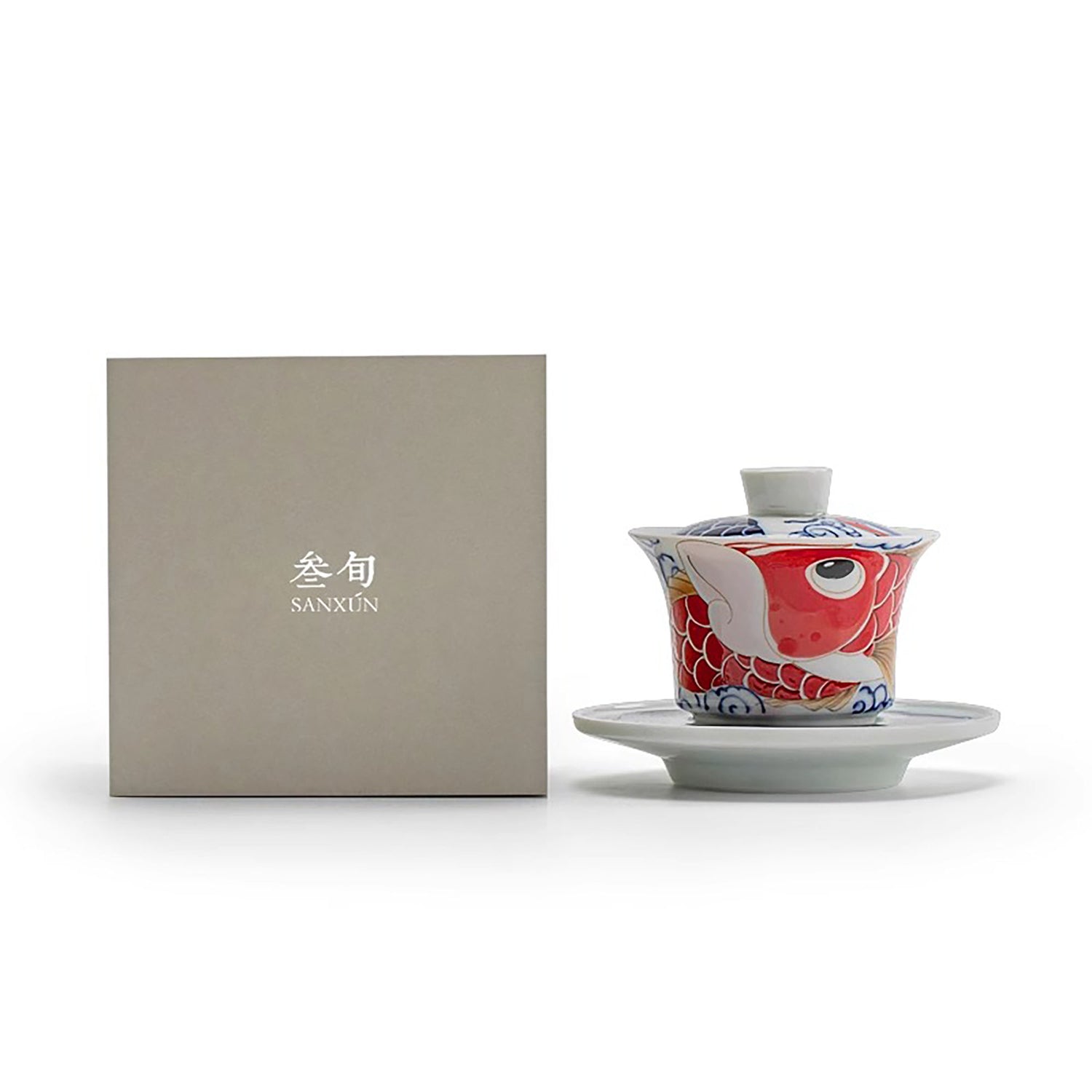 Gaiwan en porcelaine avec Motif bonheur dragon- poisson