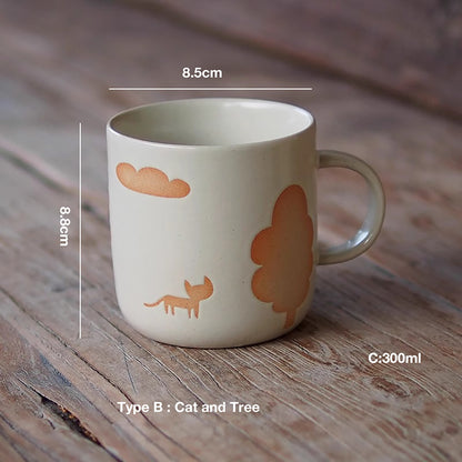 Mug en céramique fait à la main avec motif  Chat et maison