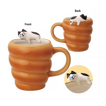 Mug en céramique en forme pain avec chat décoratif