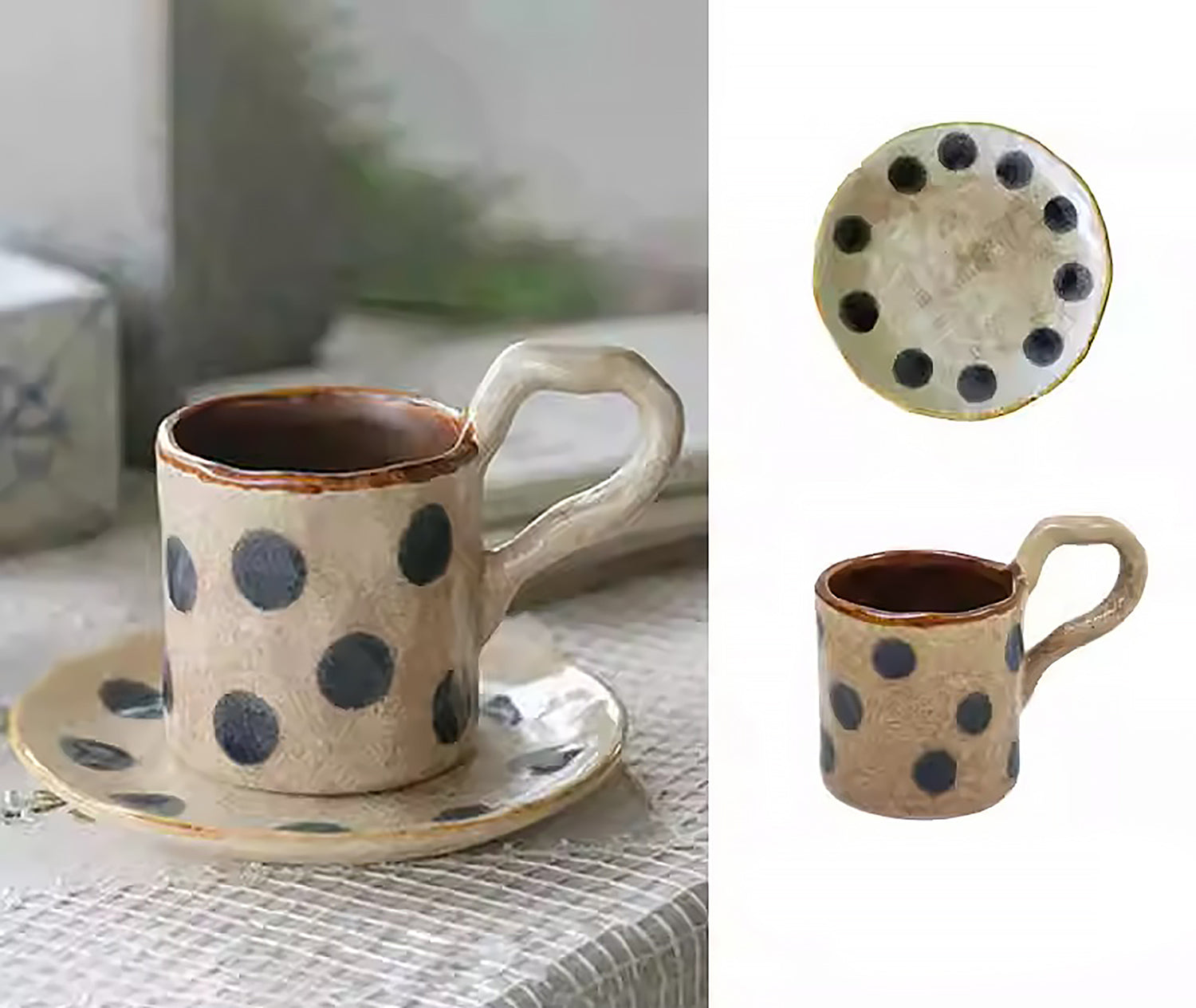 Mug en céramique fait main style vintage à pois