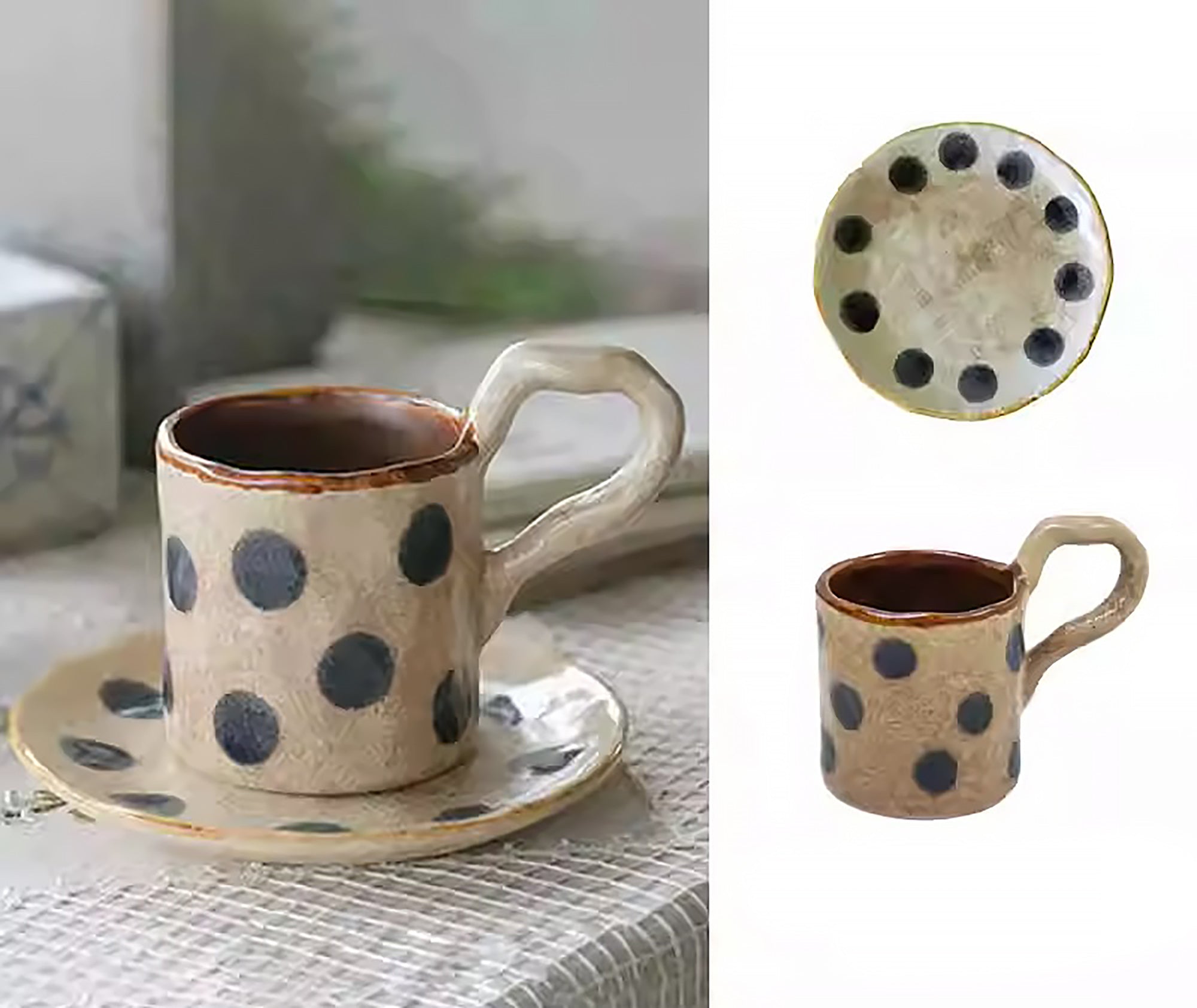Mug en céramique fait main style vintage à pois