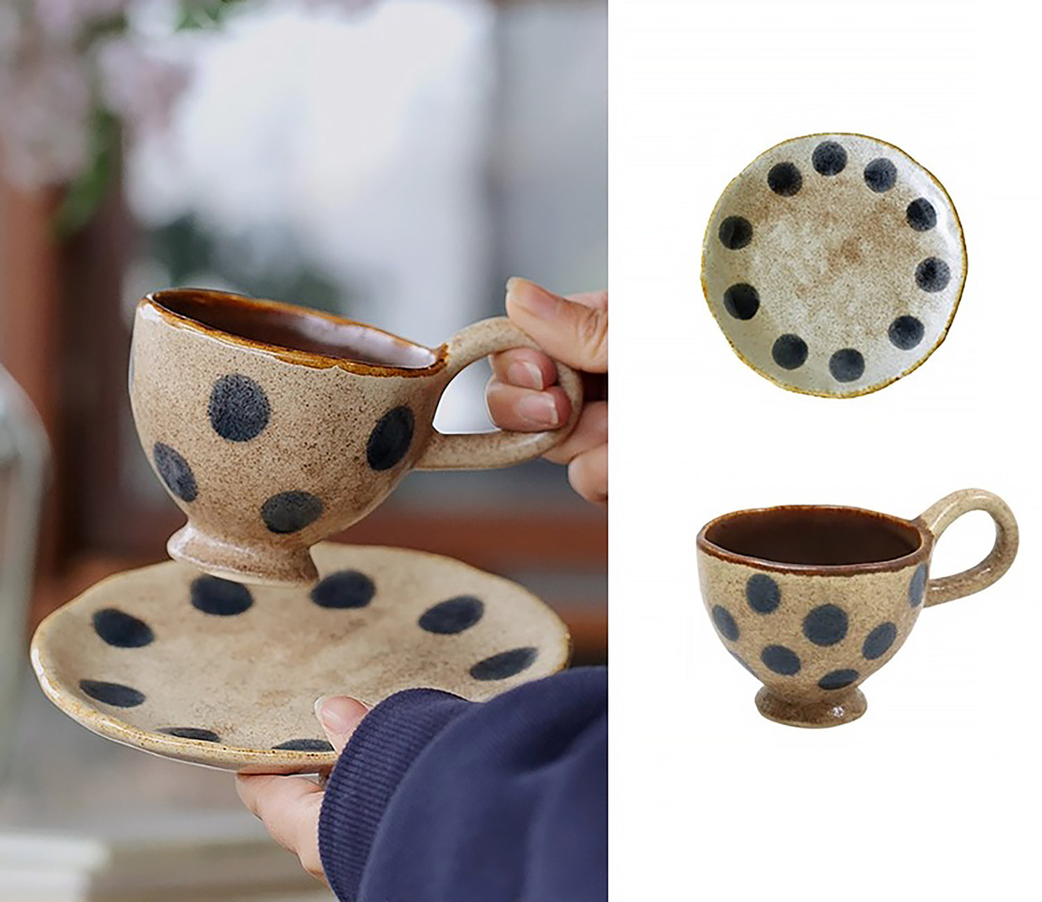 Mug en céramique fait main style vintage à pois
