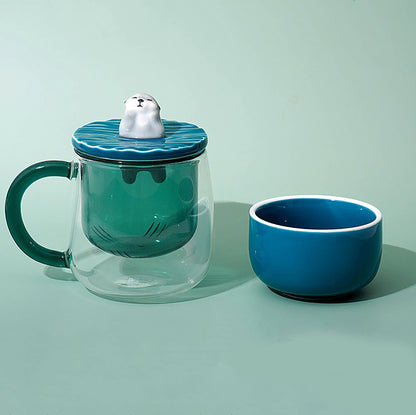 Mug avec Couvercle en Porcelaine Loutres Câlines