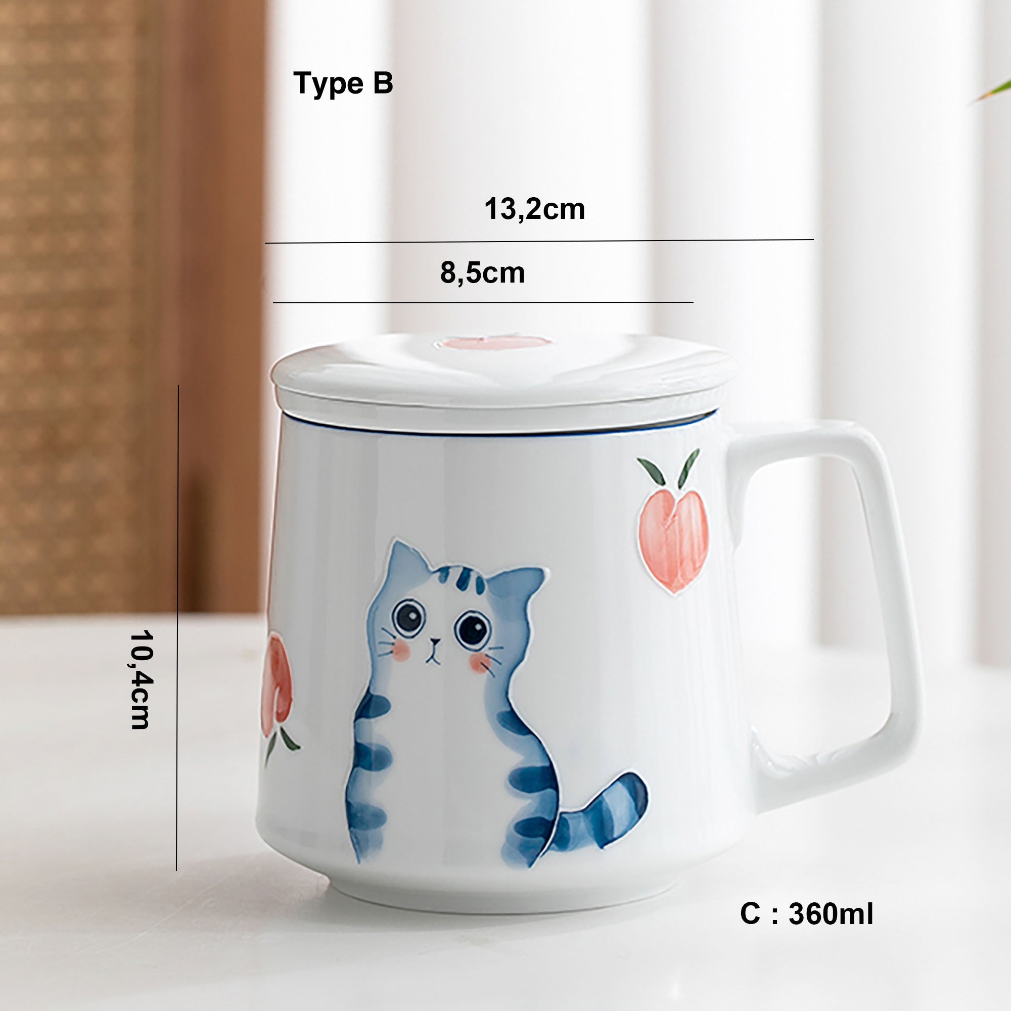 Mug à thé en porcelaine blanche avec motif de chat mignon