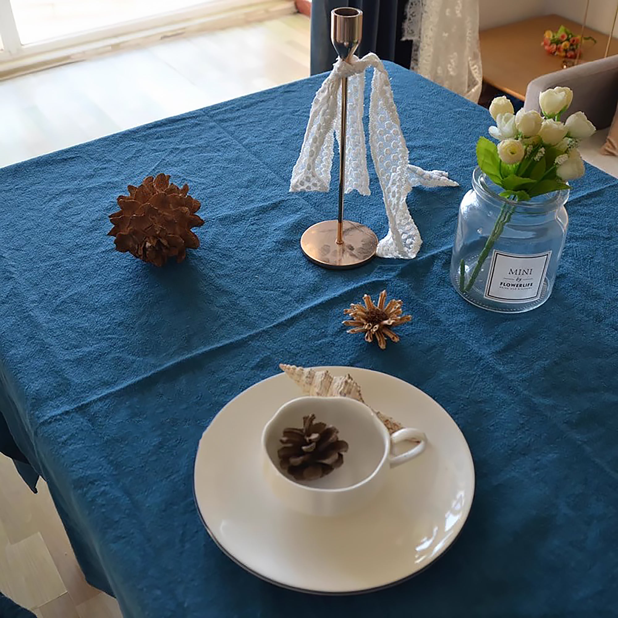 Tischdecke aus gewaschenem Leinen im japanischen Vintage-Stil