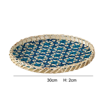 Plateau rond en rotin tressé à la main