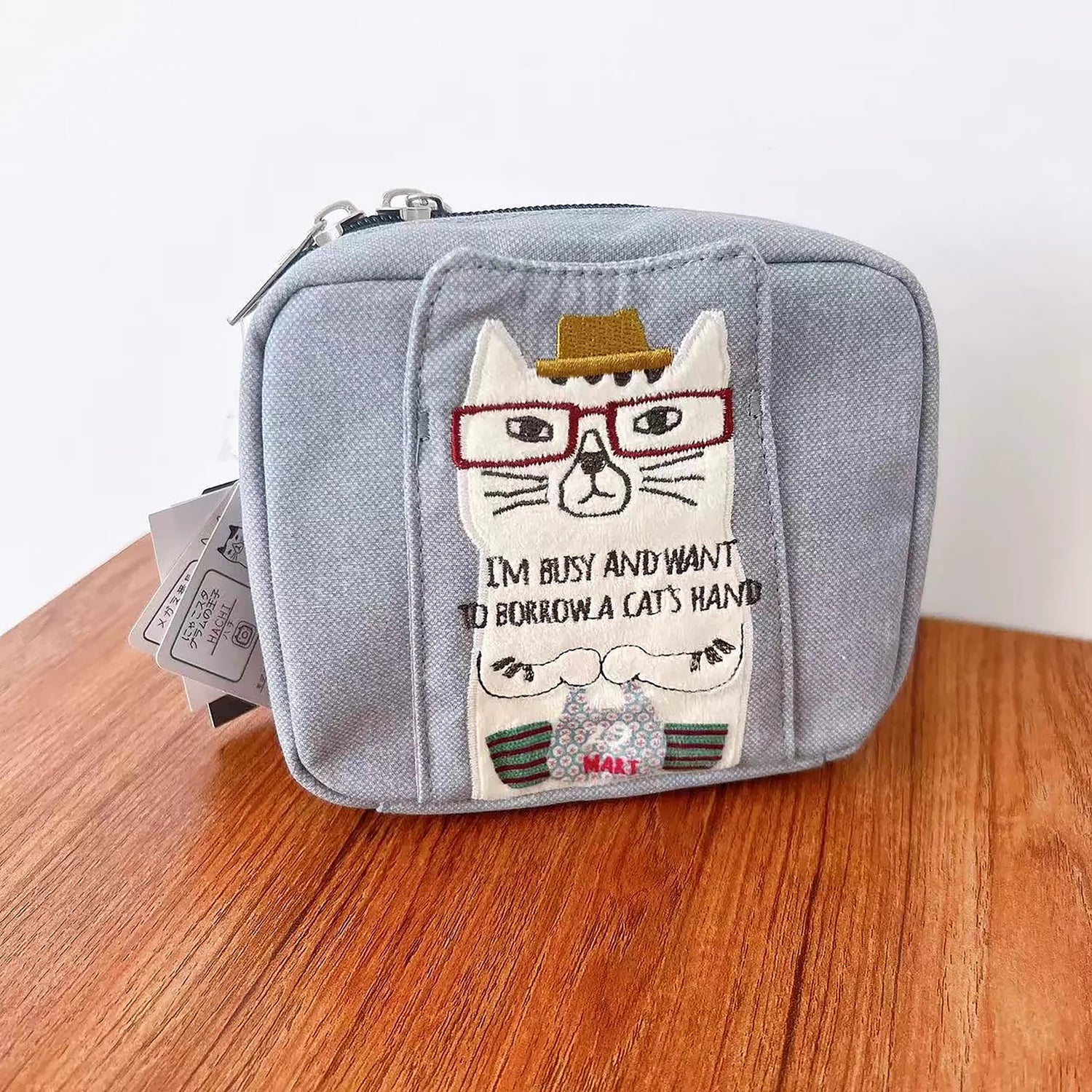 Trousse de rangement avec broderie chat Kusuguru