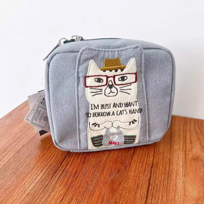 Trousse de rangement avec broderie chat Kusuguru
