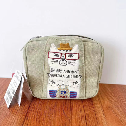 Trousse de rangement avec broderie chat Kusuguru