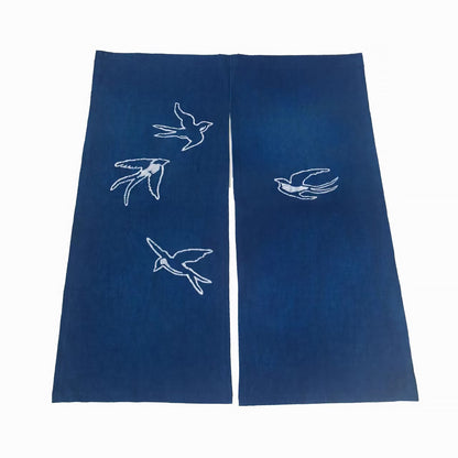 Rideau japonais en lin et coton avec teinture artisanale indigo