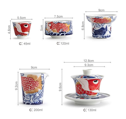 Ensemble de Gaiwan en céramique avec Motif bonheur dragon et poisson