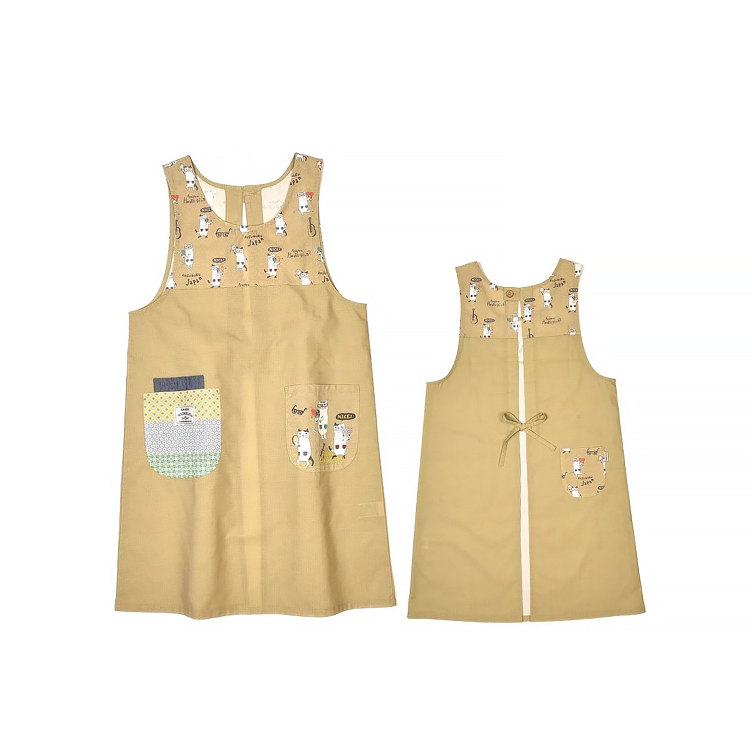 Tablier et manchette Kusuguru avec motif chat brodé