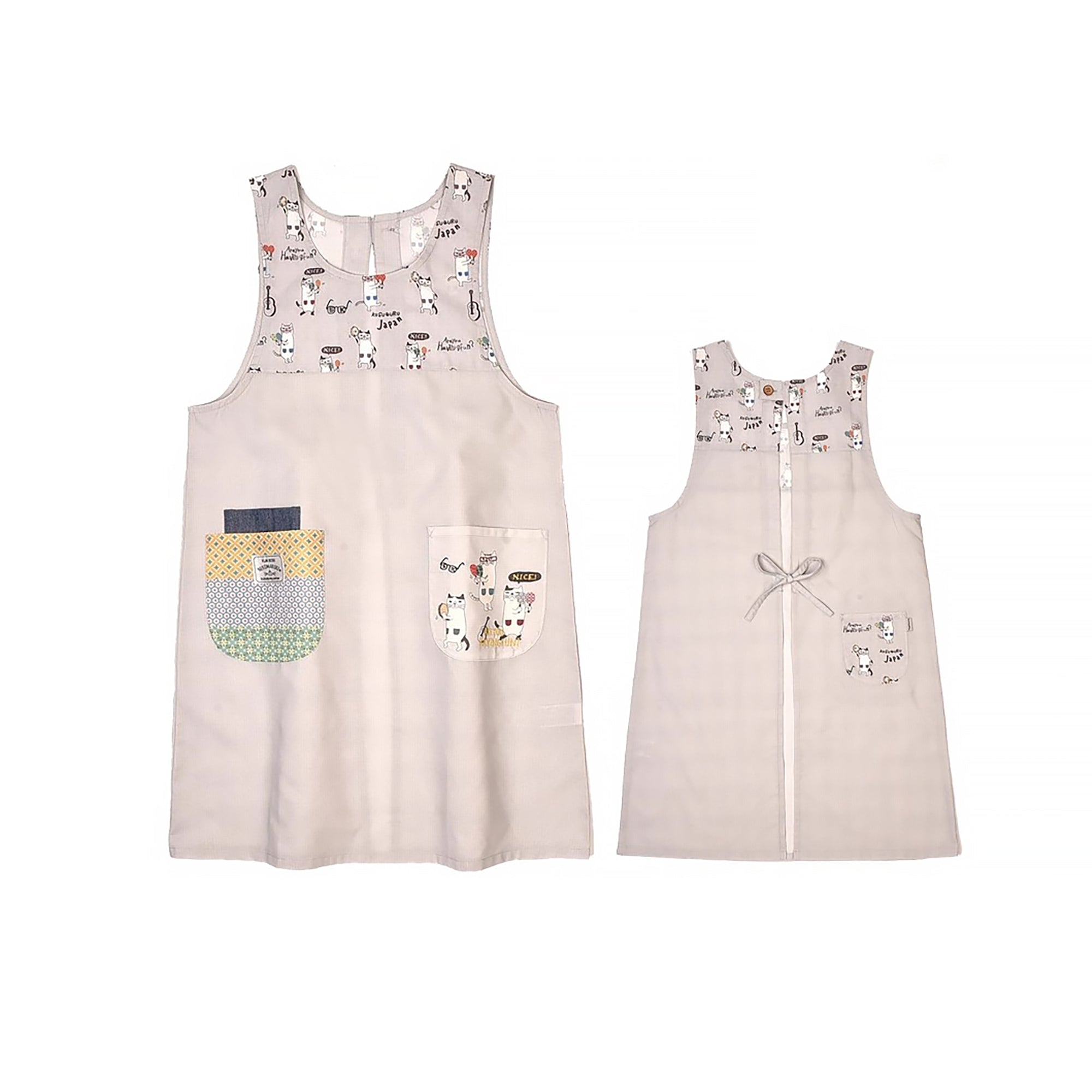 Tablier et manchette Kusuguru avec motif chat brodé