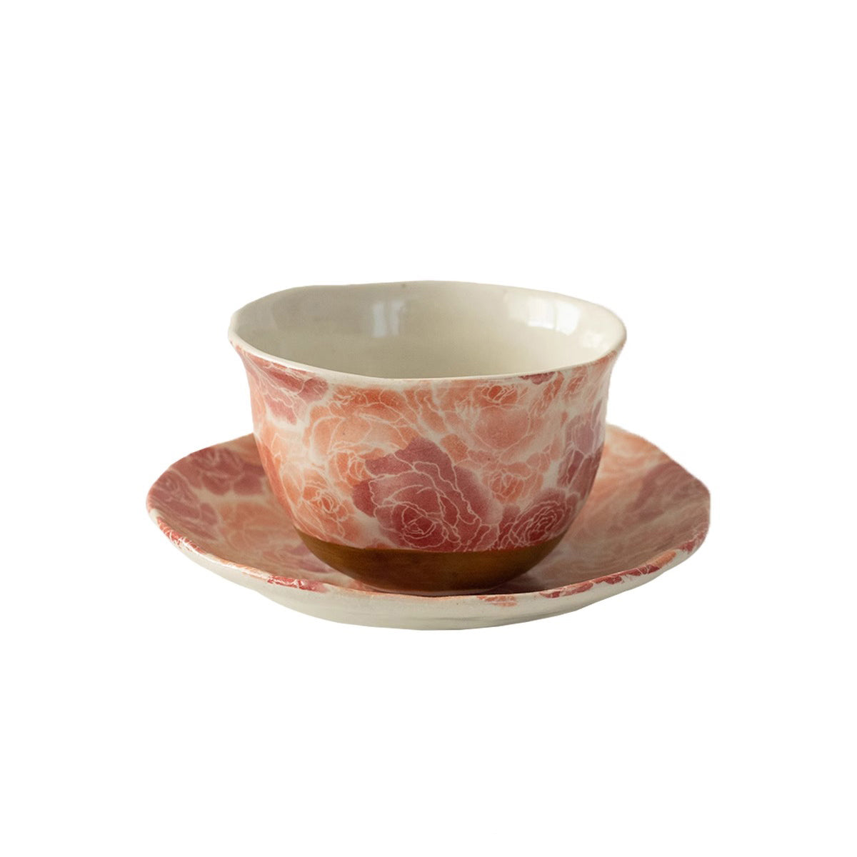 Tasse et soucoupe en grès Tokoname  avec Motif floral
