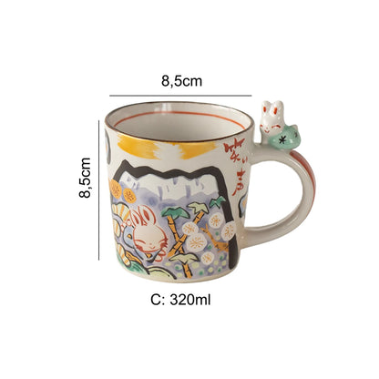 Mug en céramique Arita-yaki avec Mont Fuji lapin