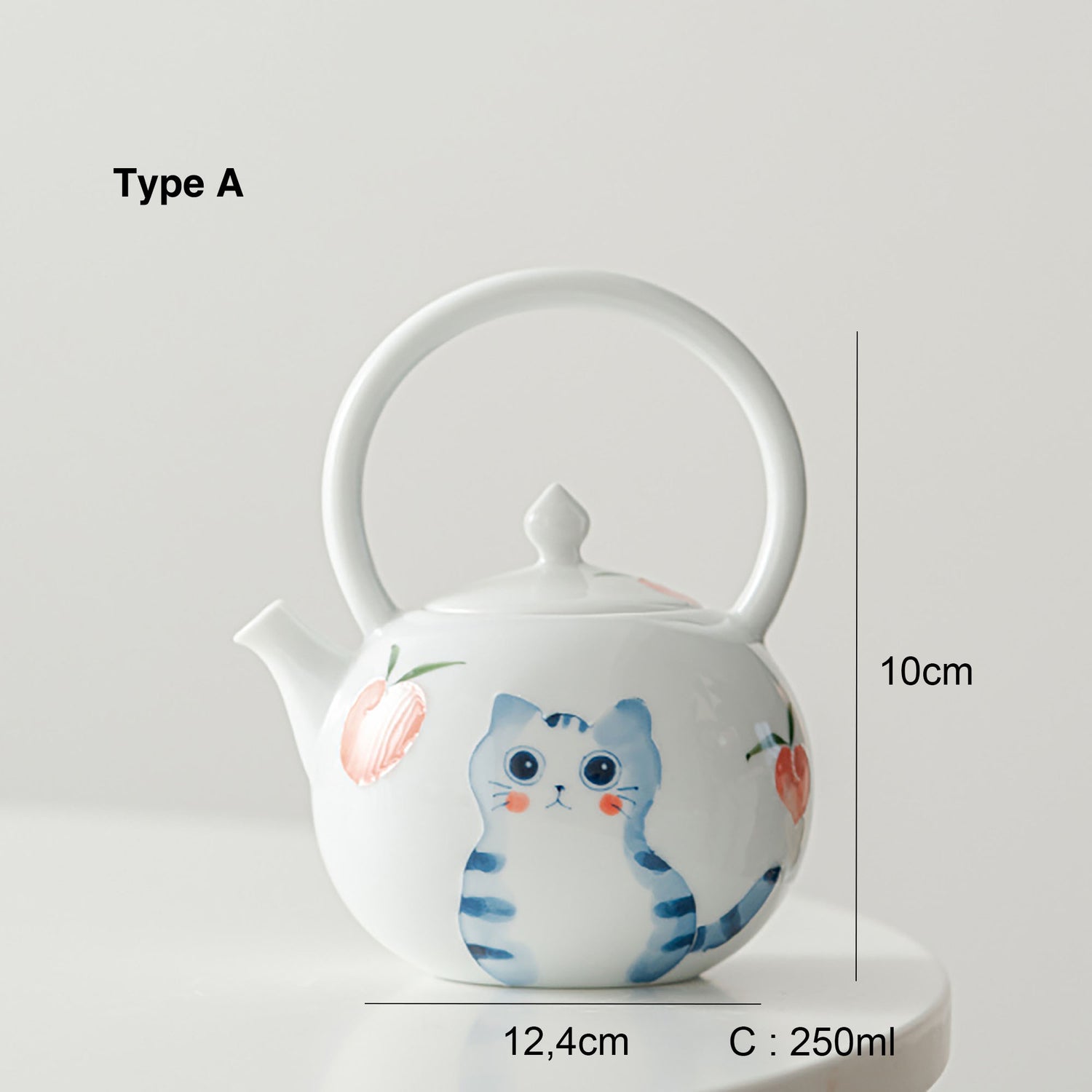 Théière en porcelaine blanche avec motif de chat mignon