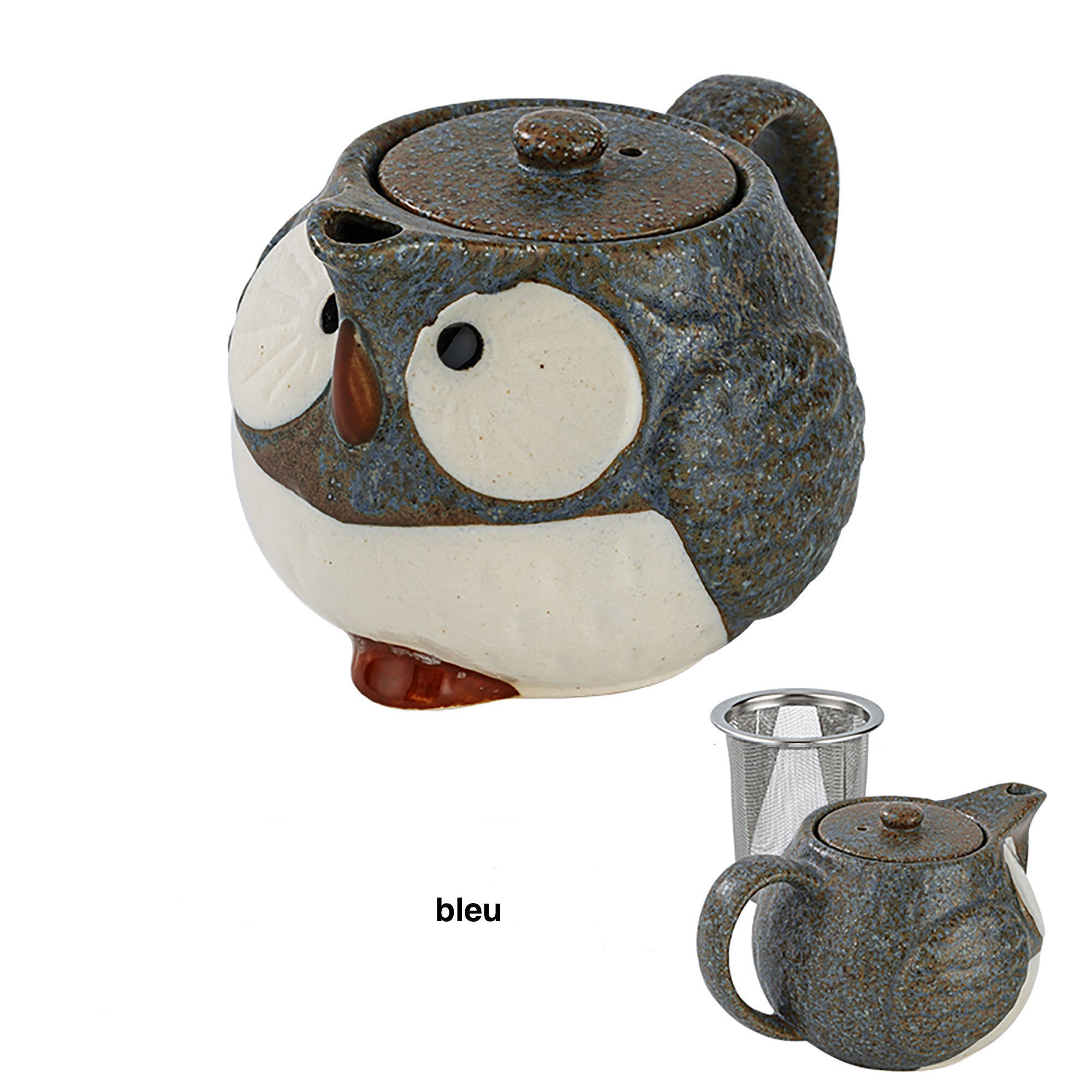 Théière et tasses avec un mignon design de hibou