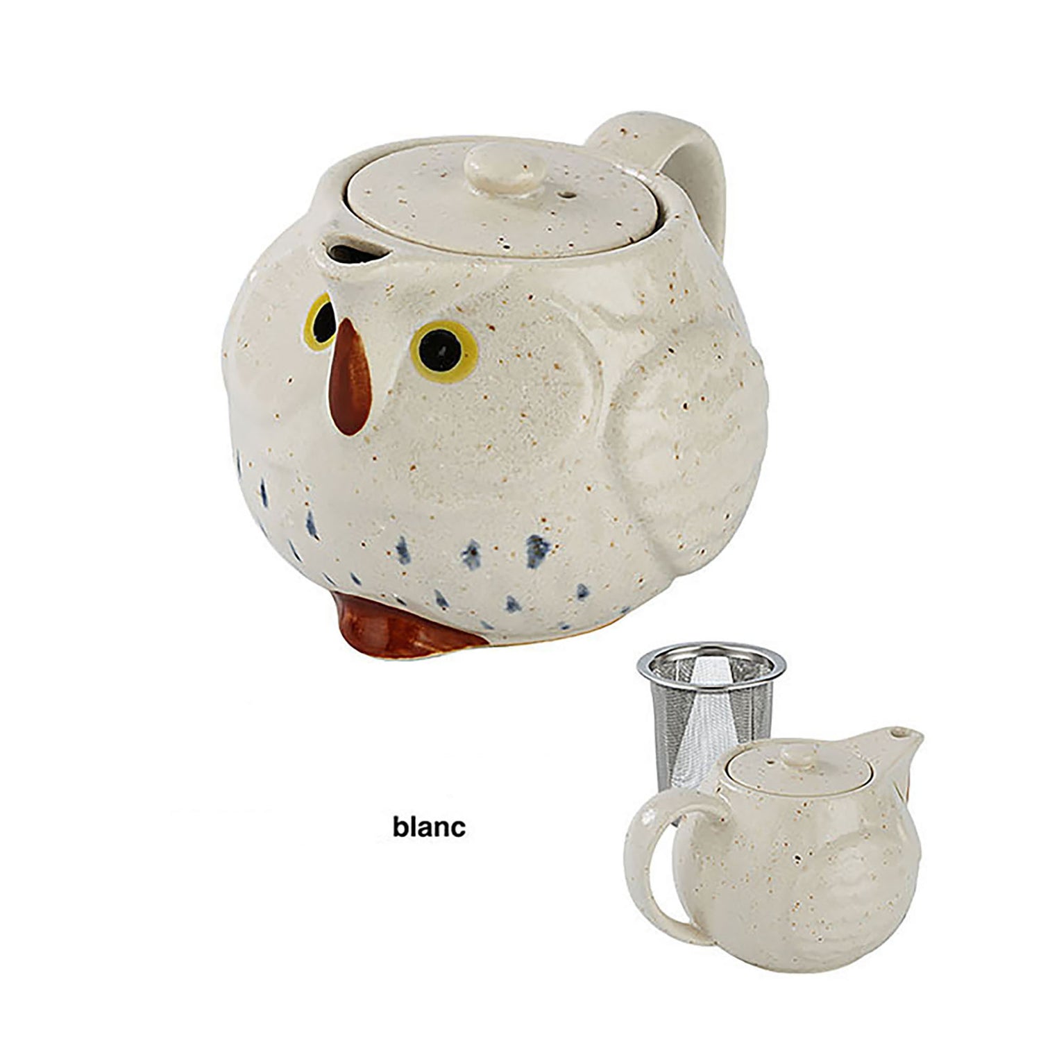 Théière et tasses avec un mignon design de hibou