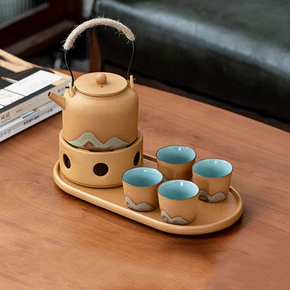 Théière en céramique style minimaliste japonais avec anse en corde tressée à la main