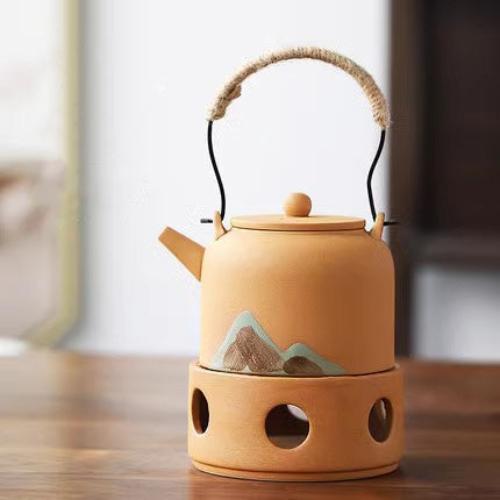 Théière en céramique style minimaliste japonais avec anse en corde tressée à la main