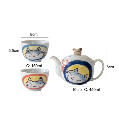 Service à thé en porcelaine Arita avec motif de chat mignon