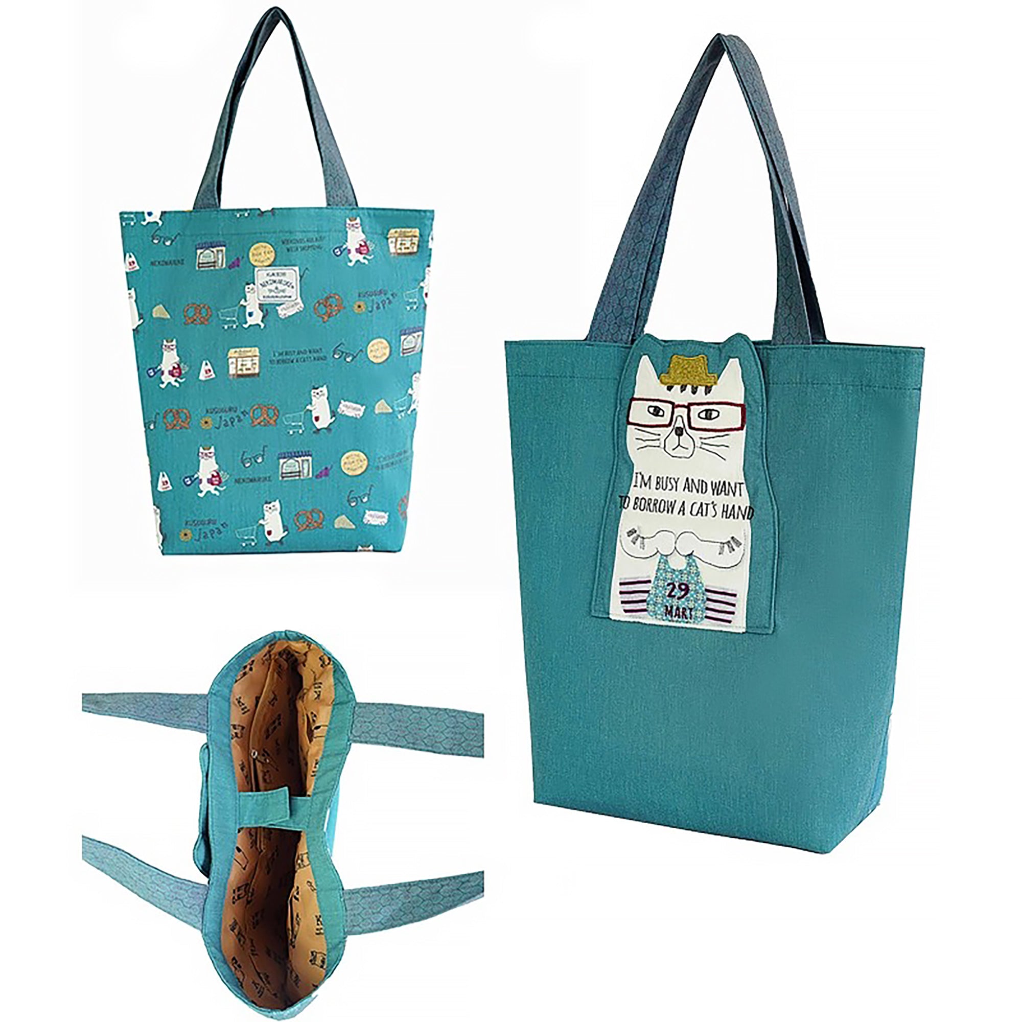 Grand Sac cabas Kusuguru avec chat brodé