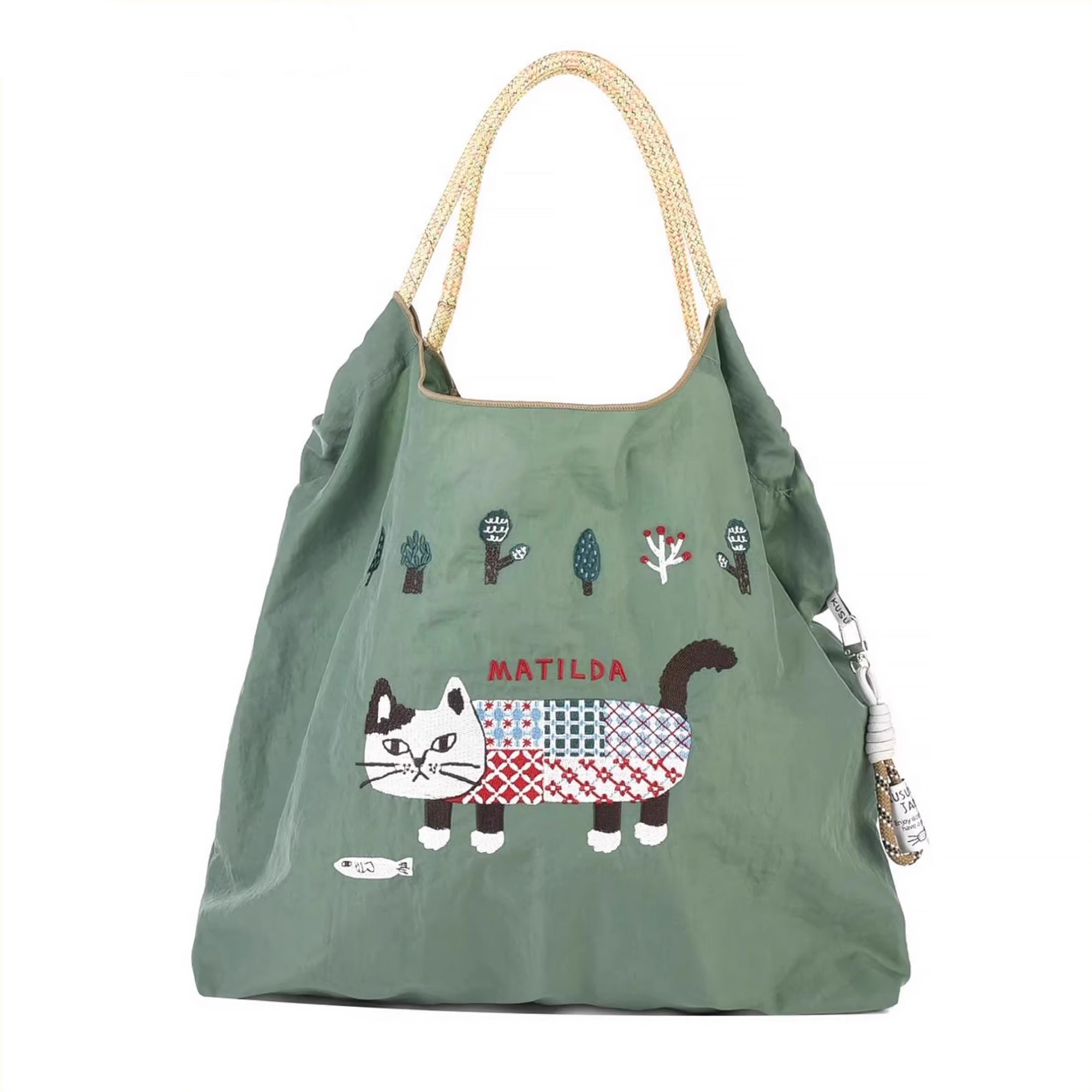Sac tote en nylon brodé chat Kusuguru