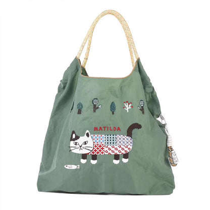 Sac tote en nylon brodé chat Kusuguru