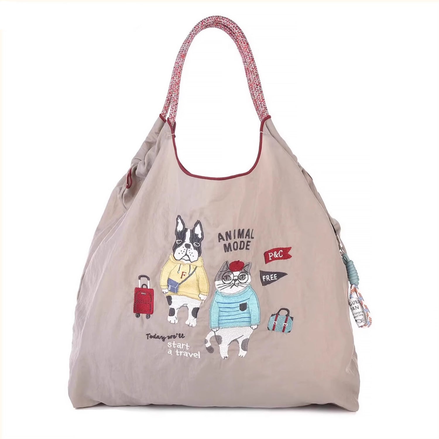 Sac tote en nylon brodé chat Kusuguru