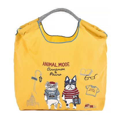 Sac shopping Kusuguru en nylon brodé motif chat