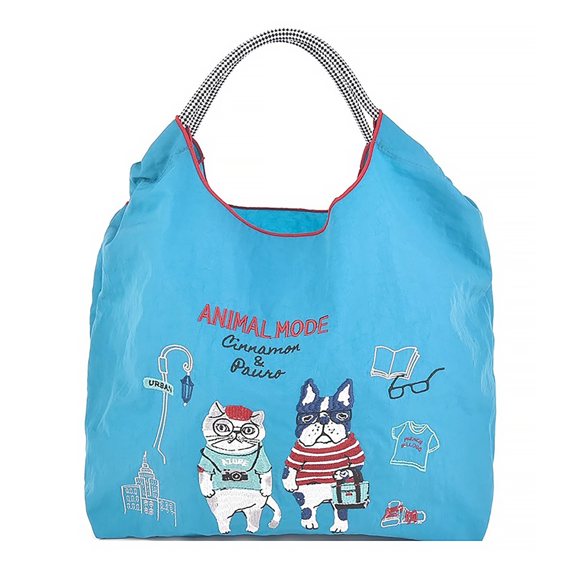 Kusuguru Einkaufstasche aus besticktem Nylon mit Katzenmotiv