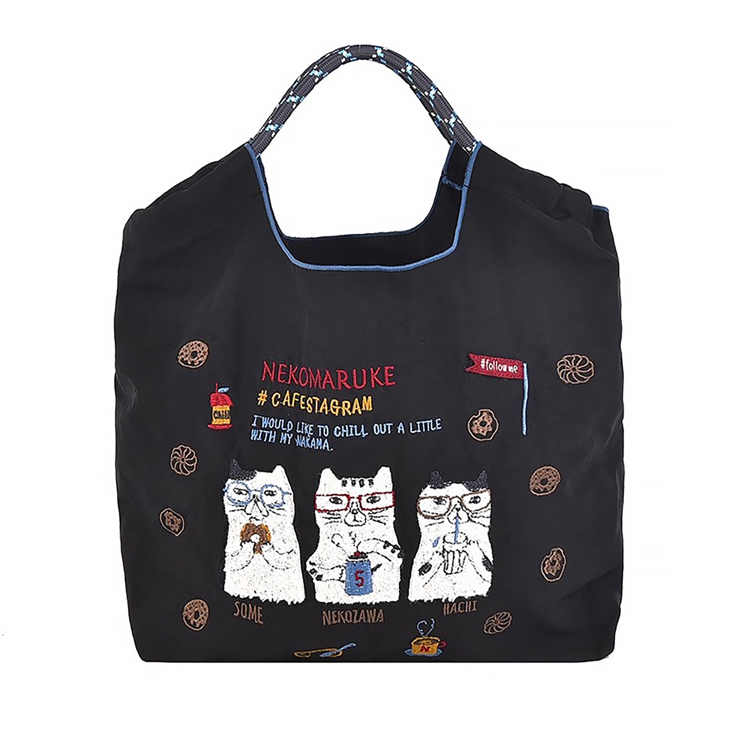 Sac shopping Kusuguru en nylon brodé motif chat