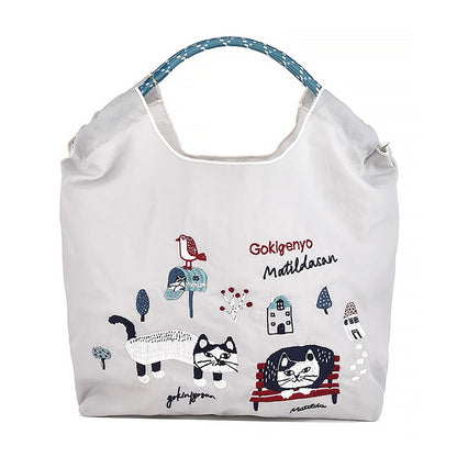 Sac shopping Kusuguru en nylon brodé motif chat