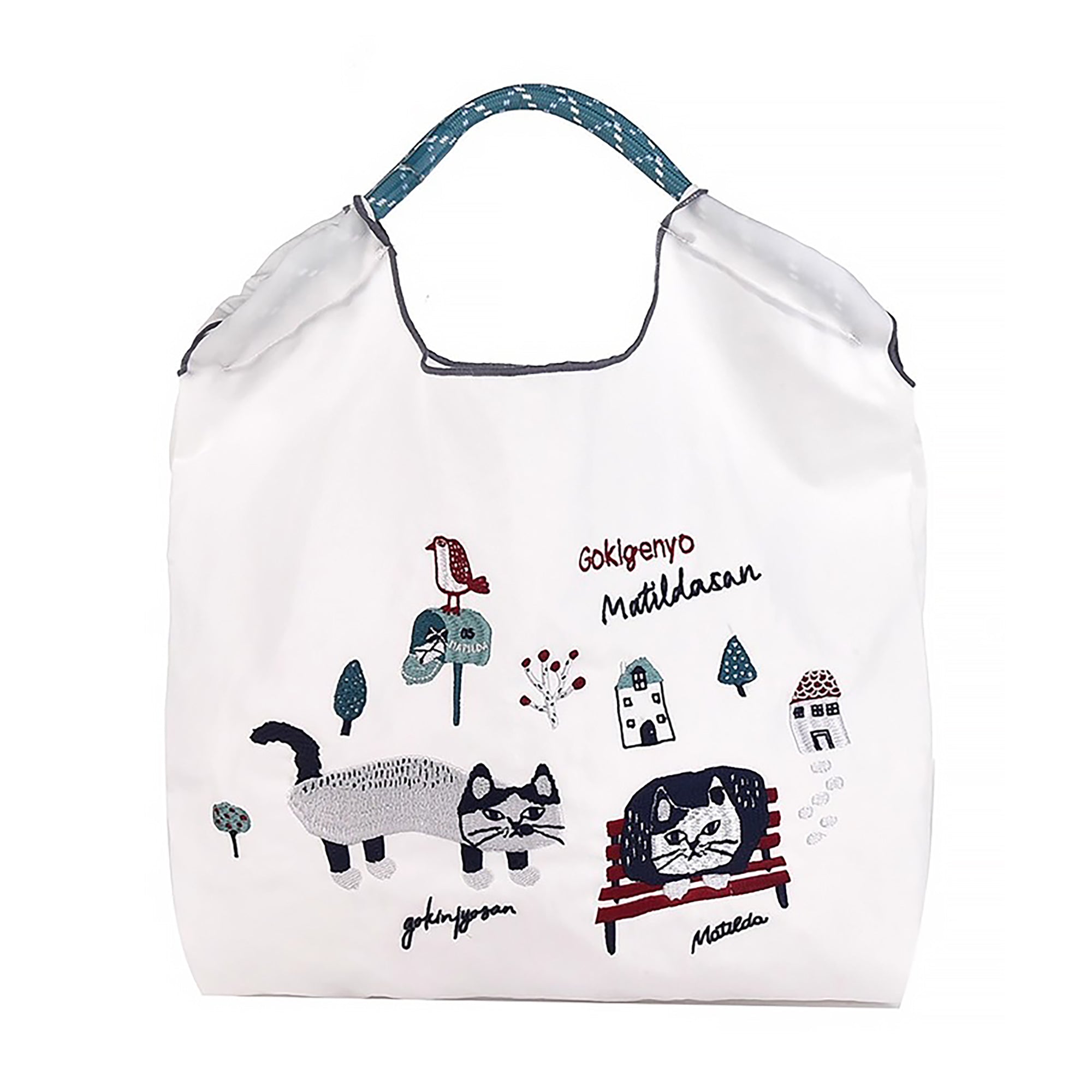 Kusuguru Einkaufstasche aus besticktem Nylon mit Katzenmotiv