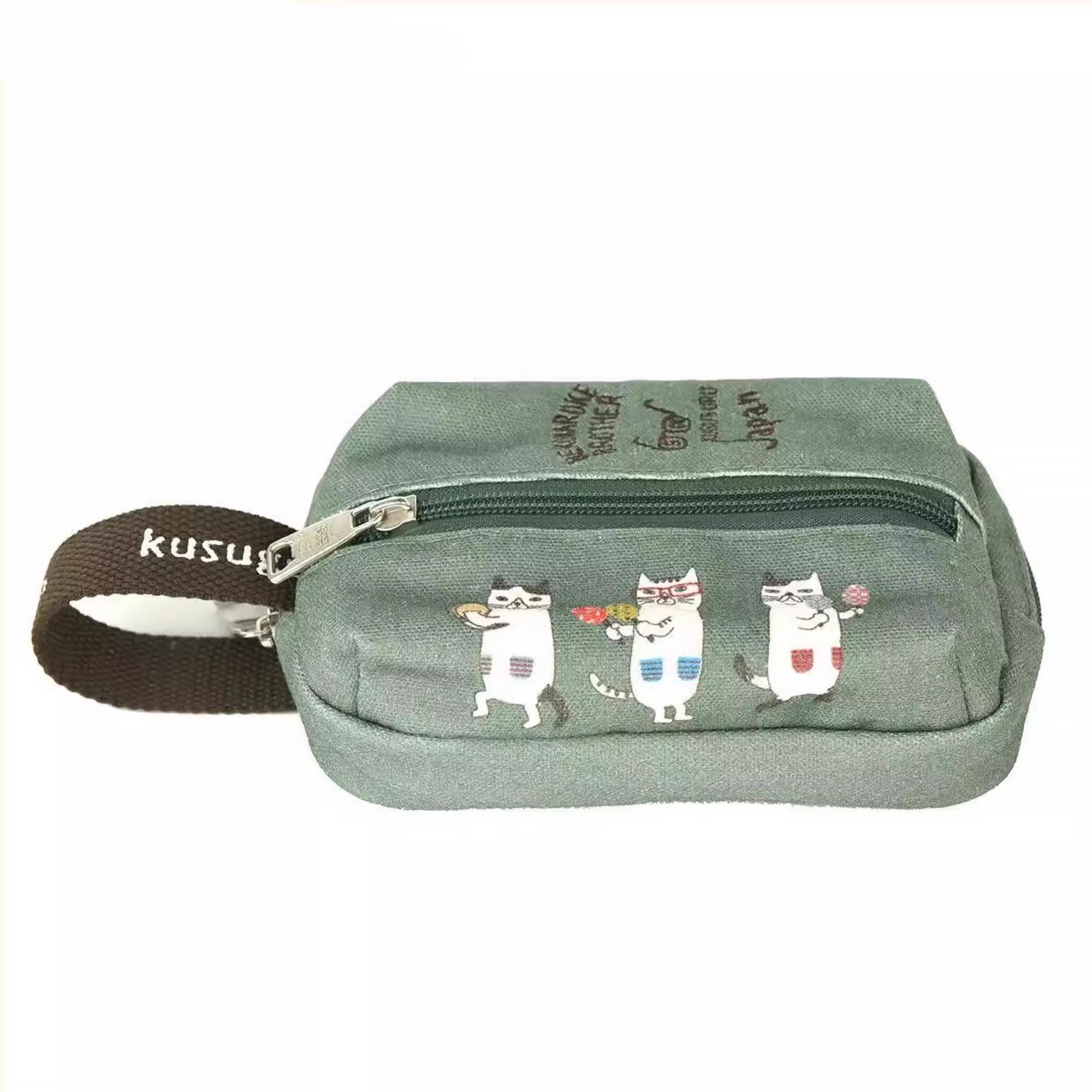 Kosmetiktasche Kusuguru mit Katzenstickerei und Fächern