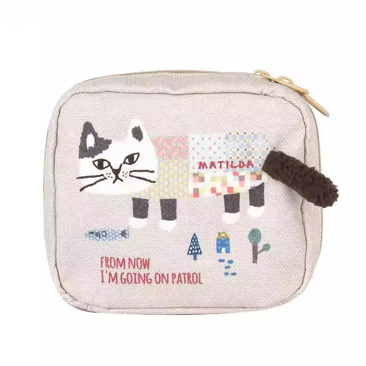 Pochette de rangement avec broderie chat Kusuguru avec multi-compartiments