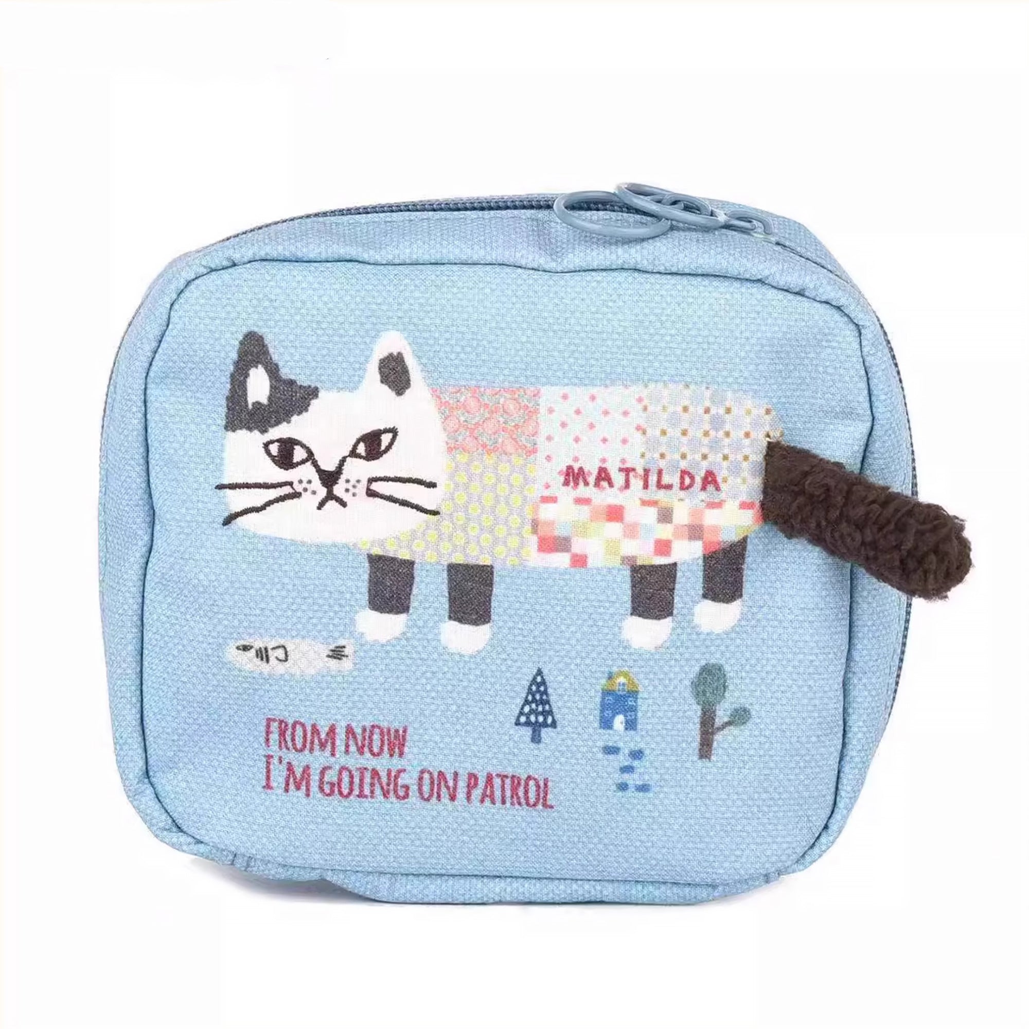 Pochette de rangement avec broderie chat Kusuguru avec multi-compartiments