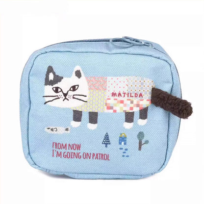 Pochette de rangement avec broderie chat Kusuguru avec multi-compartiments