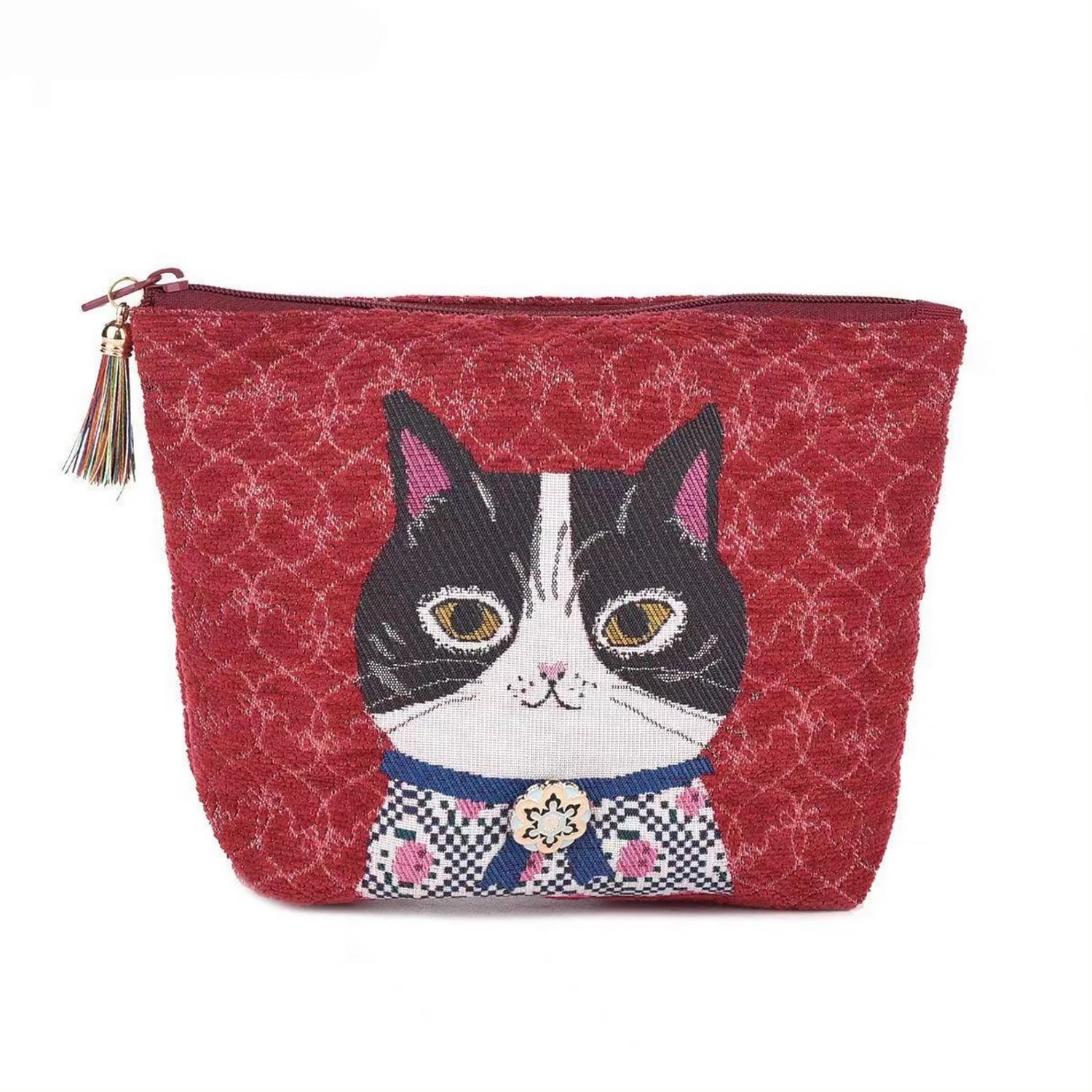 Pochette en tissu chenille Kusuguru motif chat mignon