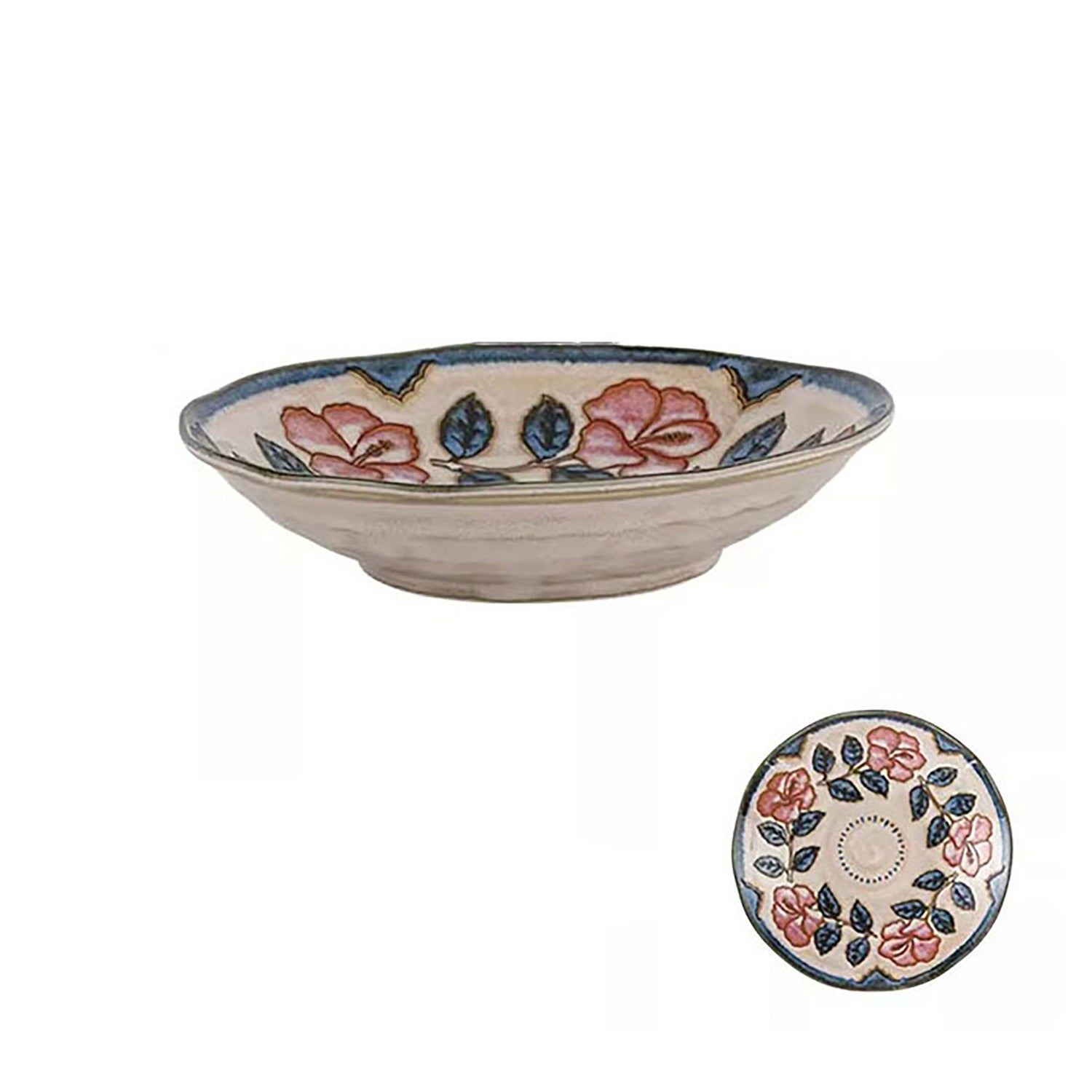 Vintage red ceramic tableware with Okinawa rose pattern