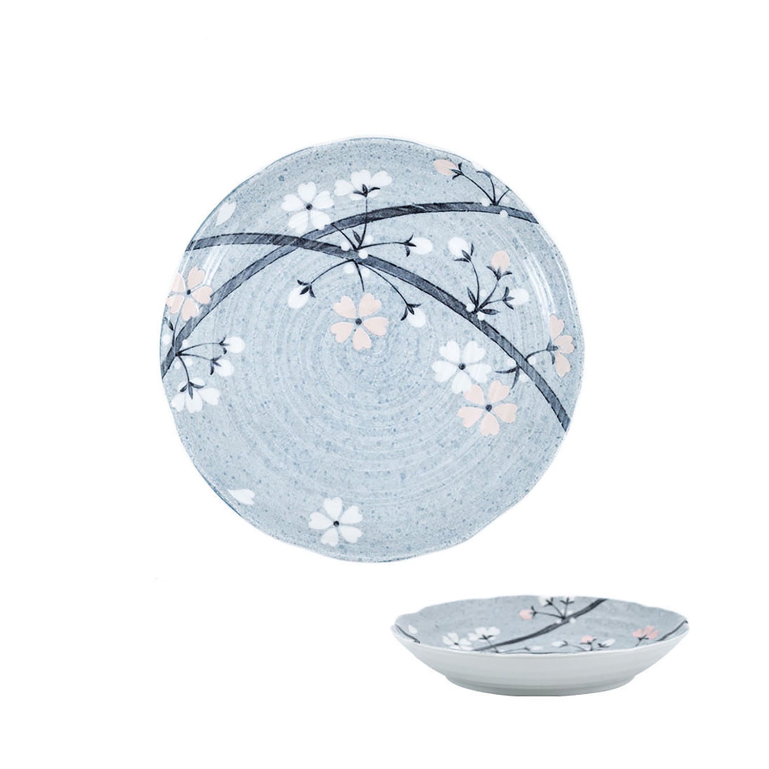 Light Grey Ceramic Dinnerware with Cherry Blossom Pattern by Yutani
