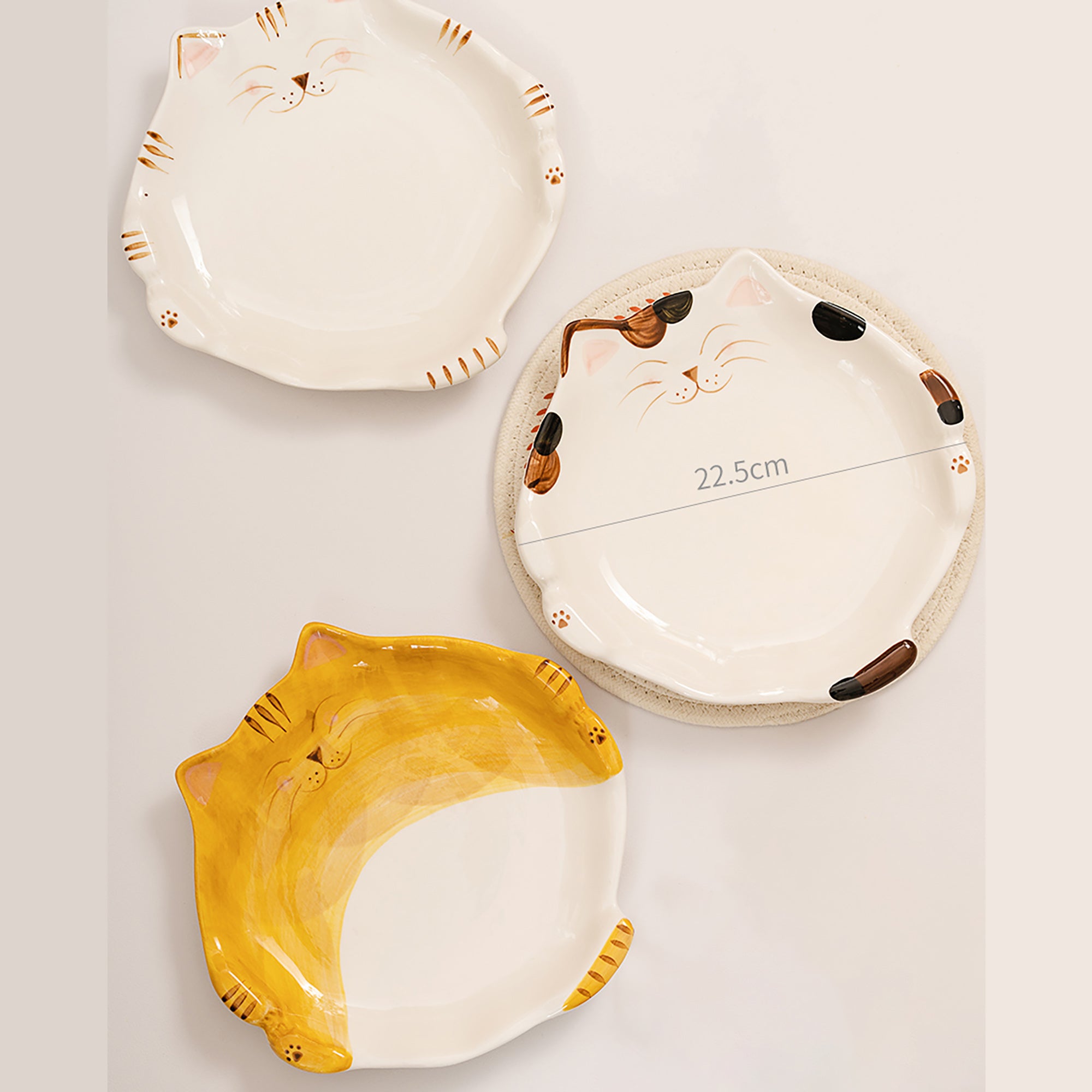 Assiette et bol en céramique en forme de chat