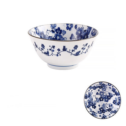 Service de vaisselle Minoyaki avec motifs chats et fleurs