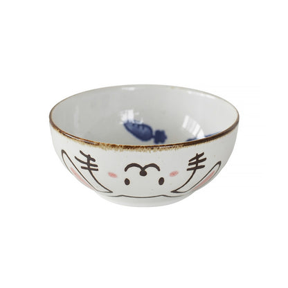 Bol en céramique Mino-yaki avec chat et lapin mignons