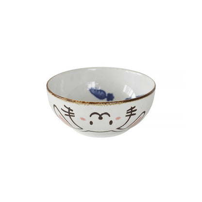 Bol en céramique Mino-yaki avec chat et lapin mignons