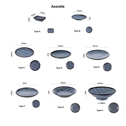 Vaisselles avec motif des Ondulations de la Mer d&